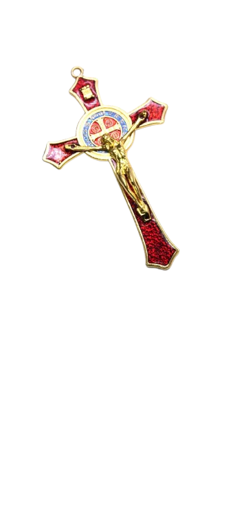 Benediktínsky kríž – červeno-zlatý (12 × 7 cm)